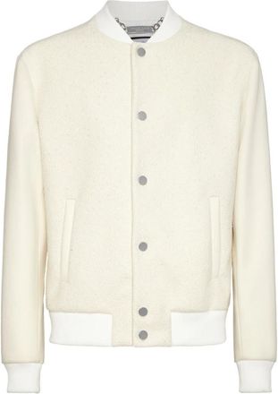 Philipp Plein Wollen bomberjack met transparante stras - Heren - Bomber jackets - Wit - 3XL - Wol - Jassen