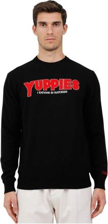 MC2 Saint Barth Maglia in lana con scritta tema Yuppies - Heren - Ronde hals truien - Zwart - M - Wol - Truien & Vesten