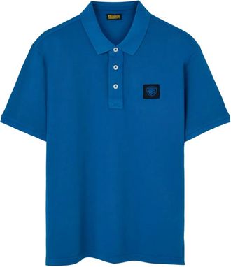 Blauer Polo in cotone con logo - Blu