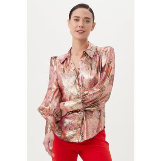 Trina Turk Sagittarius Long-Sleeve Printed Silk Blouse, Ruqa Red Multi at Nordstrom, Size Large