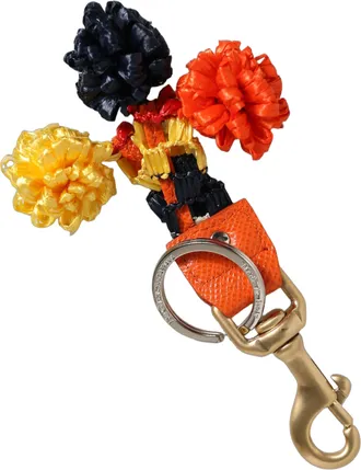 Dolce & Gabbana Raffia Leather Clasp Finder Chain Keyring Multicolor Accessory