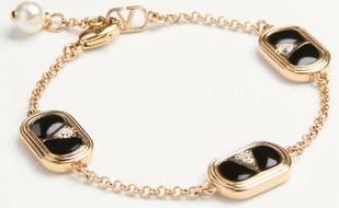 Valentino Garavani Bracciale Ovalette In Metallo, Smalto, Cristalli E Perla Swarovski Donna ORO/NERO M