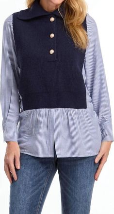 FDJ Mix Media Sweater In Navy