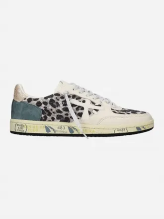 Premiata Womens Bskt Clad 8169 Leopard Sneaker In Beige