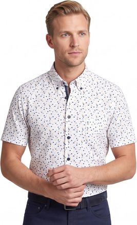 Led&ucirc;b Overhemd korte mouw Ledub Modern Fit donkerblauw geprint