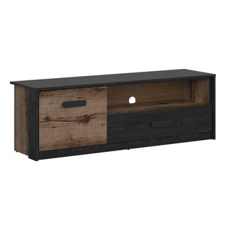 Petits Meubles Mueble TV 1 puerta 1 caj&oacute;n 1 estratificado marr&oacute;n negro