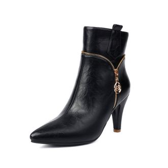 Generic Womens Vintage Ankle Boots with Pointed Toe & 8.5CM Stiletto Heel, Decorative Zipper Detail for Fall and Winter,Black,7.5 UK