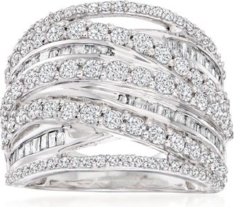 Ross-Simons Round and Baguette Diamond Highway Ring in Sterling Silver