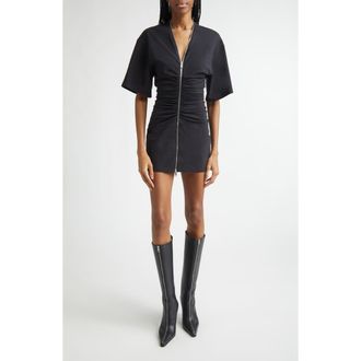 Alexander Wang Ruched Zip Knit Minidress in Black at Nordstrom, Size X-Small
