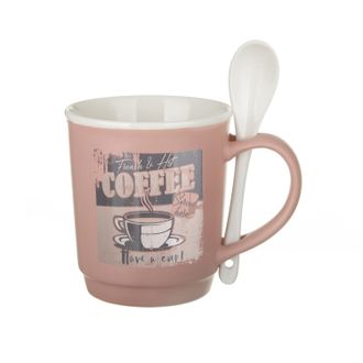 KASANOVA Tazza mug conica 400 ml con cucchiaino in porcellana malva