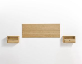 HOGAR 24 Cabecero Madera + 2 Mesitas Flotantes con Caj&oacute;n y Hueco Acabado Cera