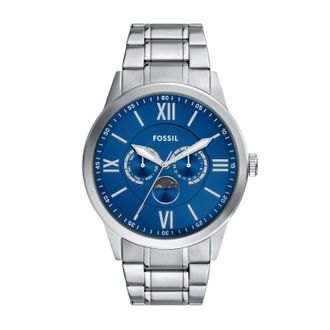 Fossil Mens Flynn 48mm Multifunction Silver-Tone Bracelet Watch
