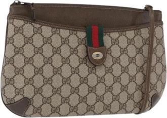 Gucci Pre-owned Vintage Canvas Schoudertas - Dames - Vintage Schoudertas - Beige - ONE Size - Leer - Vintage