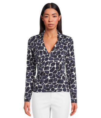 Nic+Zoe NIC+ZOE Wrap Top Womens Indigo Geo Pebble Print Knit V-Neck GBO4040