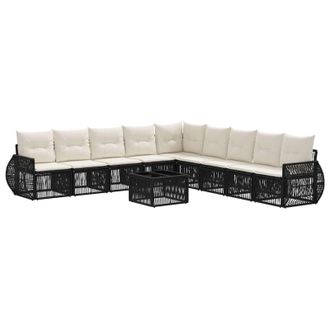 vidaXL Conjunto De Sof&aacute;s De Jard&iacute;n 10 Pcs Negro Y Blanco Crema Vidaxl