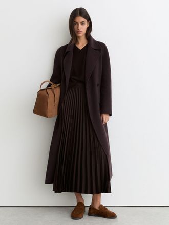 Reiss Chocolate Brown Pleated Midi Skirt, 16