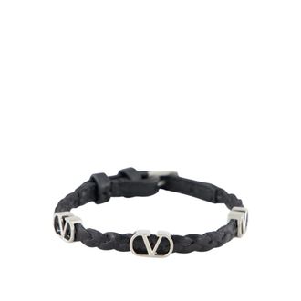 Valentino Garavani Bracelets, male, Black, Size: ONE SIZE Braided VLogo Leather Bracelet