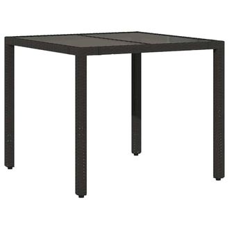 Berkfield Home Garden Table with Glass Top Black 90x90x75 cm Poly Rattan | Size: 90 x 90 x 75 cm