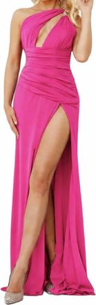 Jovani Ruched One Shoulder Formal Dress In Hot Pink
