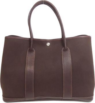 Herm&egrave;s Garden Brown Toile Officier Tote Bag (Pre-Owned)