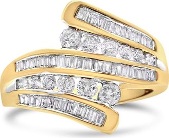 House of Brilliance 10K Yellow Gold 1 Cttw Diamond Multi Row Bypass Ring Band at Nordstrom, Size 7
