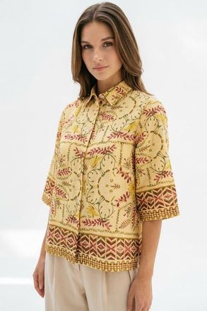 Exquise Nomi Short Sleeve Linen Shirt in Multi Color at Nordstrom, Size X-Small