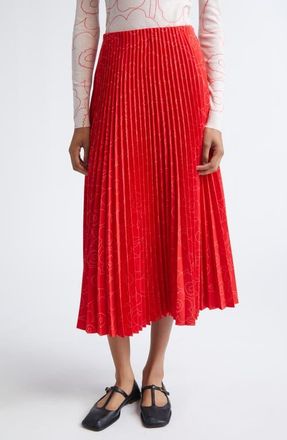 Marimekko Myy Piirto Unikko Floral Pleated Midi Skirt in Red Bright Red at Nordstrom, Size Xx-Small