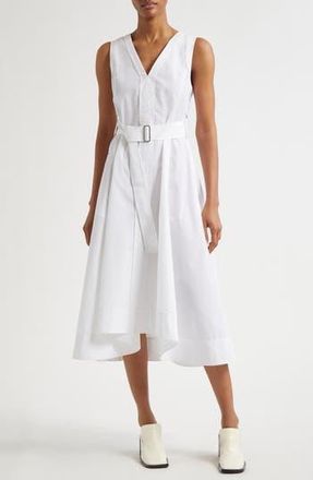 3.1 Phillip Lim Sleeveless Belted Cotton Blend Midi Dress in White at Nordstrom Rack, Size 6