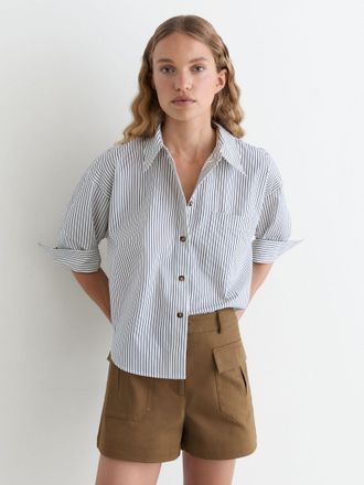 Reiss Taupe Neutral Cotton Twill Flap-pocket Shorts With Stretch, 12