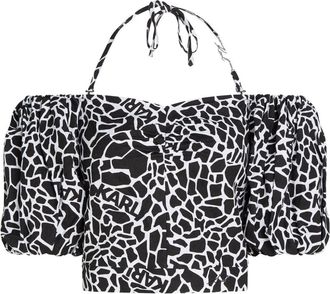 Karl Lagerfeld giraffe-print off-shoulder blouse - women - Linen/Flax - 40 - Black
