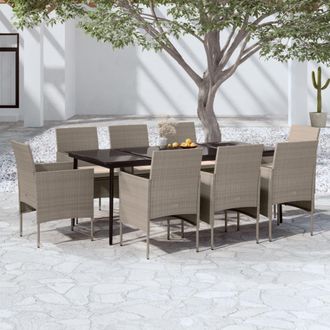 vidaXL Juego De Comedor Para Jard&iacute;n 9 Piezas Y Cojines Beige Y Negro Vidaxl