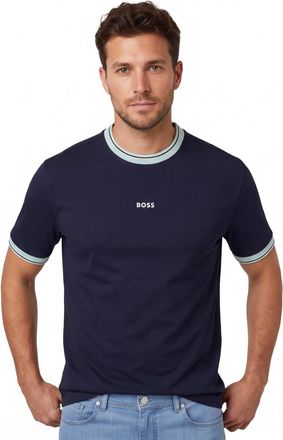 HUGO BOSS T-shirt BOSS Orange navy met lichtblauwe details ronde hals