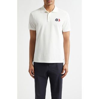 Moncler Logo Patch Cotton Polo in Silk White at Nordstrom, Size Xxx-Large