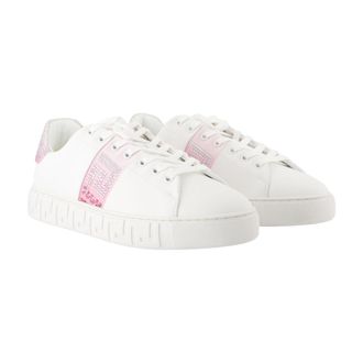Versace Womens Glitter Accent Synthetic Sneaker White