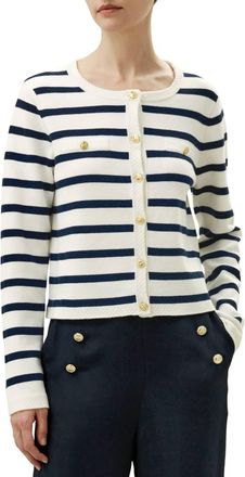LilySilk Gariana Striped Wool Cardigan In Navy/ivory