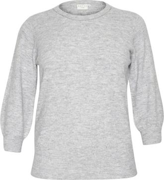 Kaffe Curve Grijze Melange Trui met Glimmerrand - Dames - Ronde hals truien - Grijs - L - Polyester - Truien & Vesten
