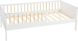ML Design Ml-design - Cama Infantil 80 X 160 Cm Blanca-beige De Madera Maciza De Pino, Lecho Individual Para Ni&ntilde;os Y Ni&ntilde;as Con Somier De L&aacute;minas Y Protecci&oacute;n An