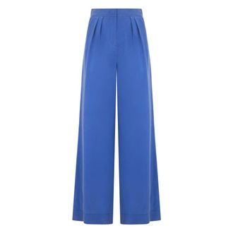 Alberta Ferretti High-Rise Pleated Silk Wide-Leg Trousers - female - Alberta Ferretti - Wide Trousers - Blue - XL - Trousers