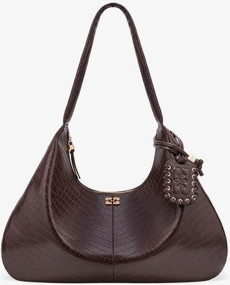 Ganni Brown Croco XXL Hobo Bag