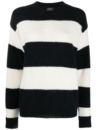 A.P.C. Alice horizontal-stripe knitted jumper - women - Alpaca Wool/Polyamide/Elastane/Wool - L - Black