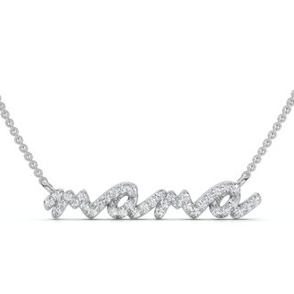 Pompeii3 Diamond Script Mama Pendant Gold Necklace 1 1/2 Wide Lab Grown