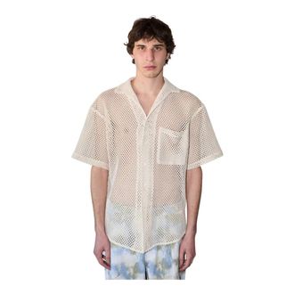 The Silted Company Beige gehaakt overhemd - Lente/Zomer 2024 collectie - Heren - Korte mouwen Overhemden - Beige - M - Katoen - Overhemden