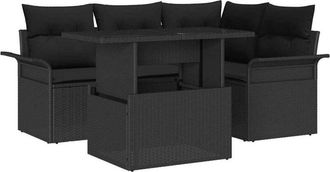 vidaXL Conjunto De Sof&aacute; De Jard&iacute;n 5 Pcs Negro Rattan De Poli&eacute;ster Vidaxl