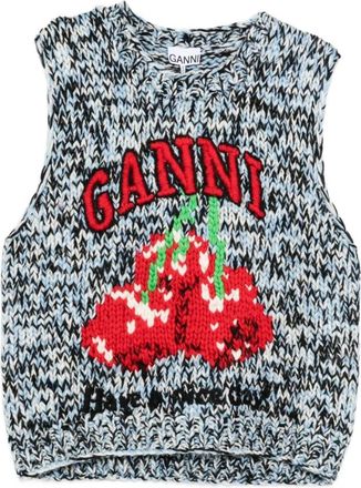 Ganni Mouwloze Gebreide Top met Ronde Hals - Dames - Ronde hals truien - Blauw - XS - Truien & Vesten