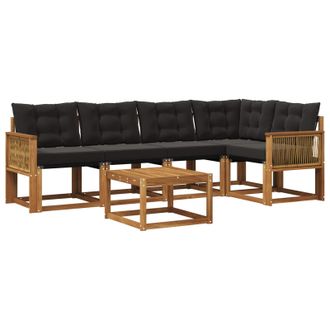 vidaXL Conjunto De Sof&aacute;s De Exterior Con Coj&iacute;n 6 Pcs Natural Y Negro Vidaxl