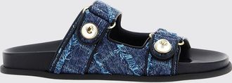 Jimmy Choo London Sandali flat Fayence in denim con perle e monogram