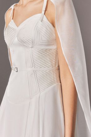 Karen Millen Womens Archive Collection - Corset Detail Georgette Cape Woven Maxi Dress - White - Size 10 UK