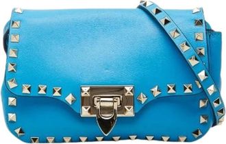 Valentino Pre-owned Rockstud Lederen Schoudertas - Dames - Vintage Schoudertas - Blauw - ONE Size - Leer - Vintage