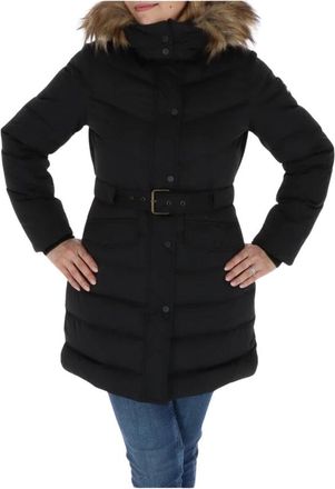 Pepe Jeans London Jassen, Dames, Zwart, M, Gewatteerde jas met riem