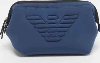 Emporio Armani Logo Navy Blue Neoprene Zip Pouch